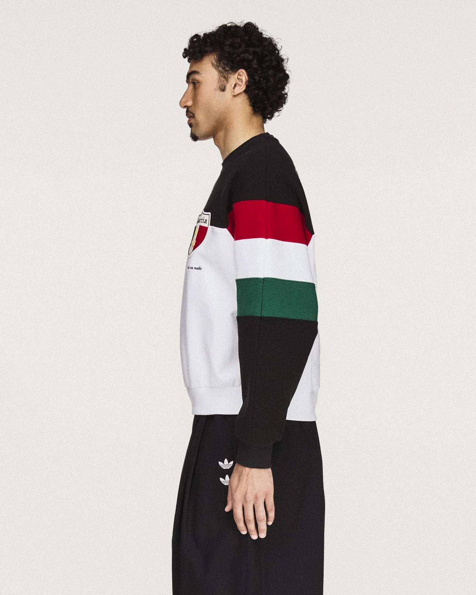 Willy Chavarria x adidas Crew Sweatshirt Black / White Sweatshirt KV1976 Style Inspiration | Overkill
