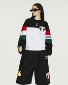 Willy Chavarria x adidas Crew Sweatshirt Black / White Sweatshirt KV1976 Model Detail 1 | Overkill

