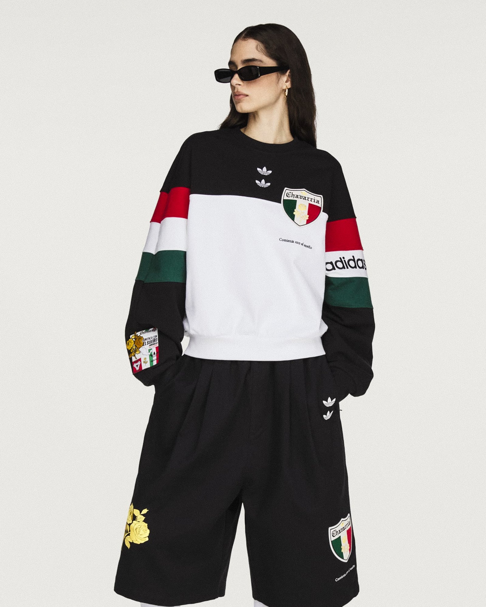 Willy Chavarria x adidas Crew Sweatshirt Black / White Sweatshirt KV1976 Model Detail 1 | Overkill
