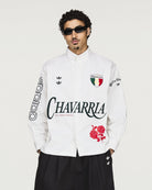 Willy Chavarria x adidas Button Up Shirt Off White Shirt KV1980 On Model Front View | Overkill
