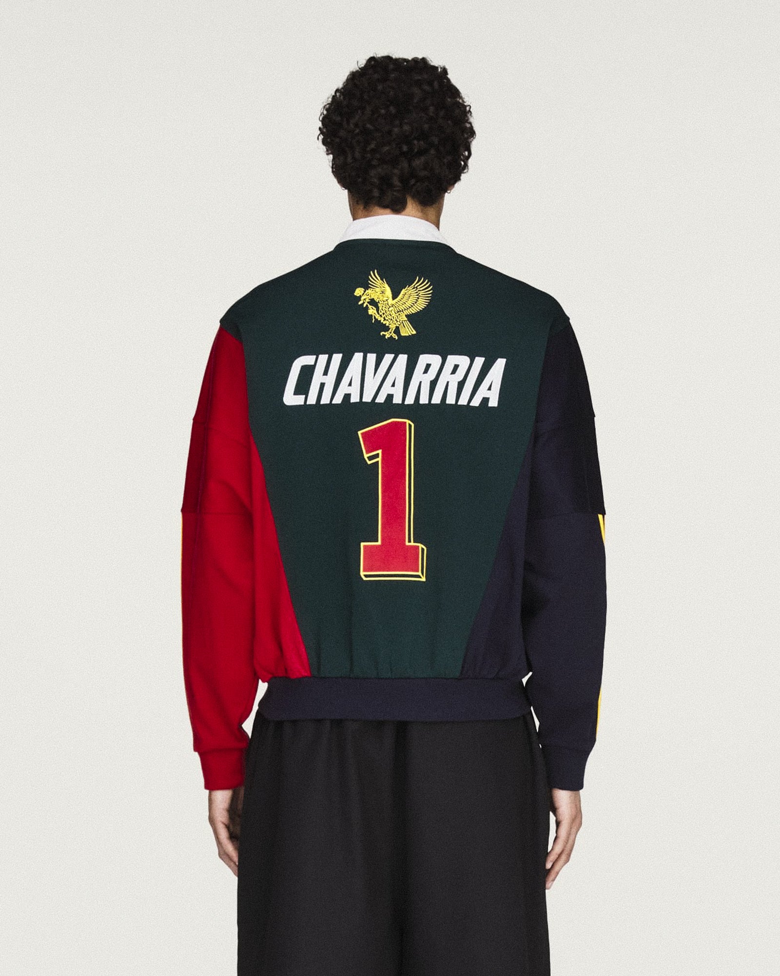 Willy Chavarria x adidas Watsonville Sweatshirt Aurora Ivy / Legend Ink / Better Scarlet Sweatshirts KV1996 On Model Back View | Overkill
