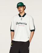 Willy Chavarria x adidas Soccer Tee Off White T-Shirt KY7708 On Model Front View | Overkill

