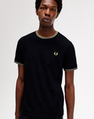 Fred Perry Twin Tipped T-Shirt Navy / Ecru / Honeycomb T-Shirts Close-up | Overkill