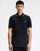 Fred Perry Twin Tipped Fred Perry Shirt Anchor Grey / Tennis Ball Yellow Polo Shirts M3600-58A On Model Front View | Overkill
