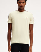 Fred Perry Contrast Tape Ringer T-Shirt Oatmeal / Whisky Brown T-Shirts Close-up | Overkill
