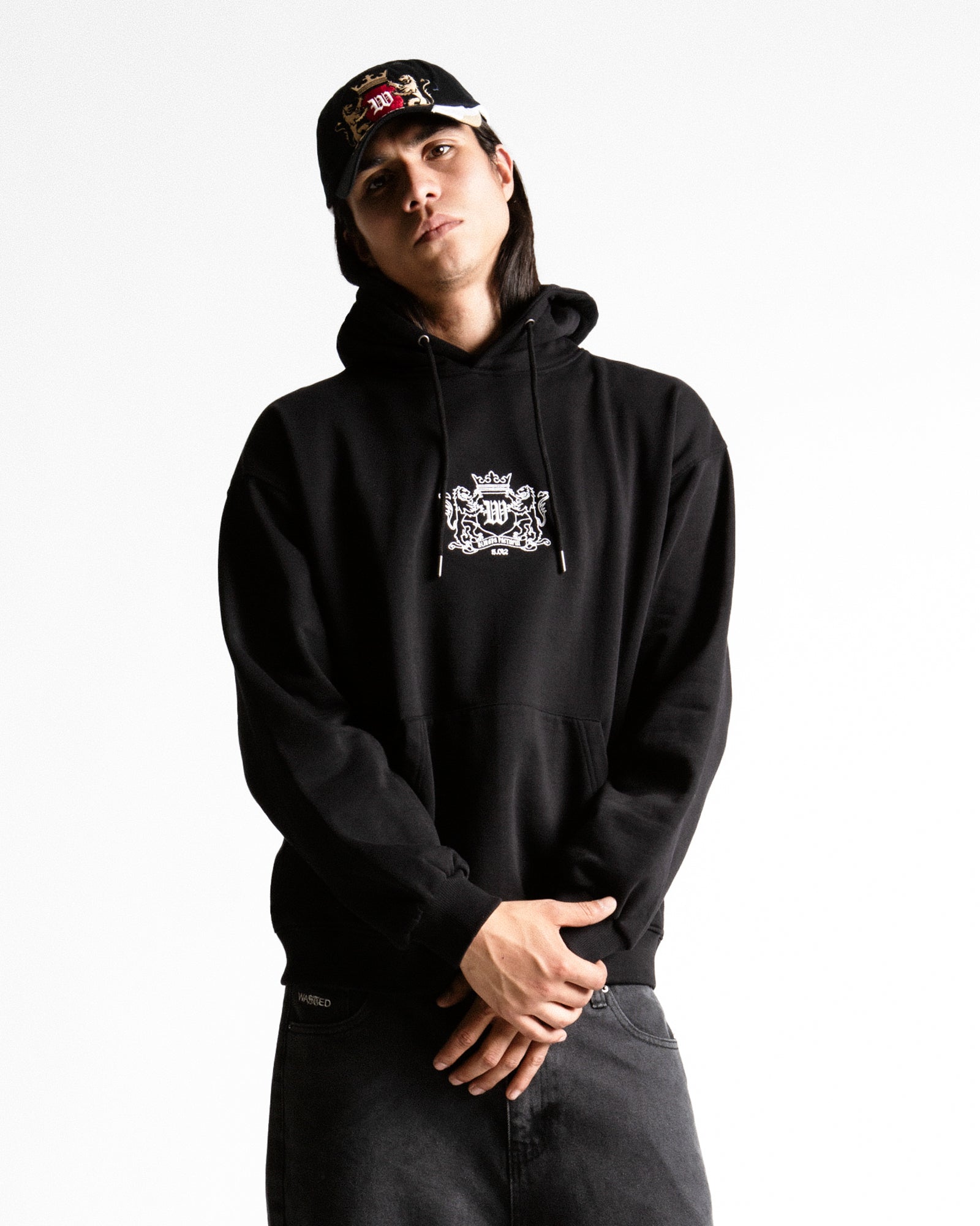 Wasted Paris Crest Hoodie Black Hoodies 175405 On Model Front View | Overkill