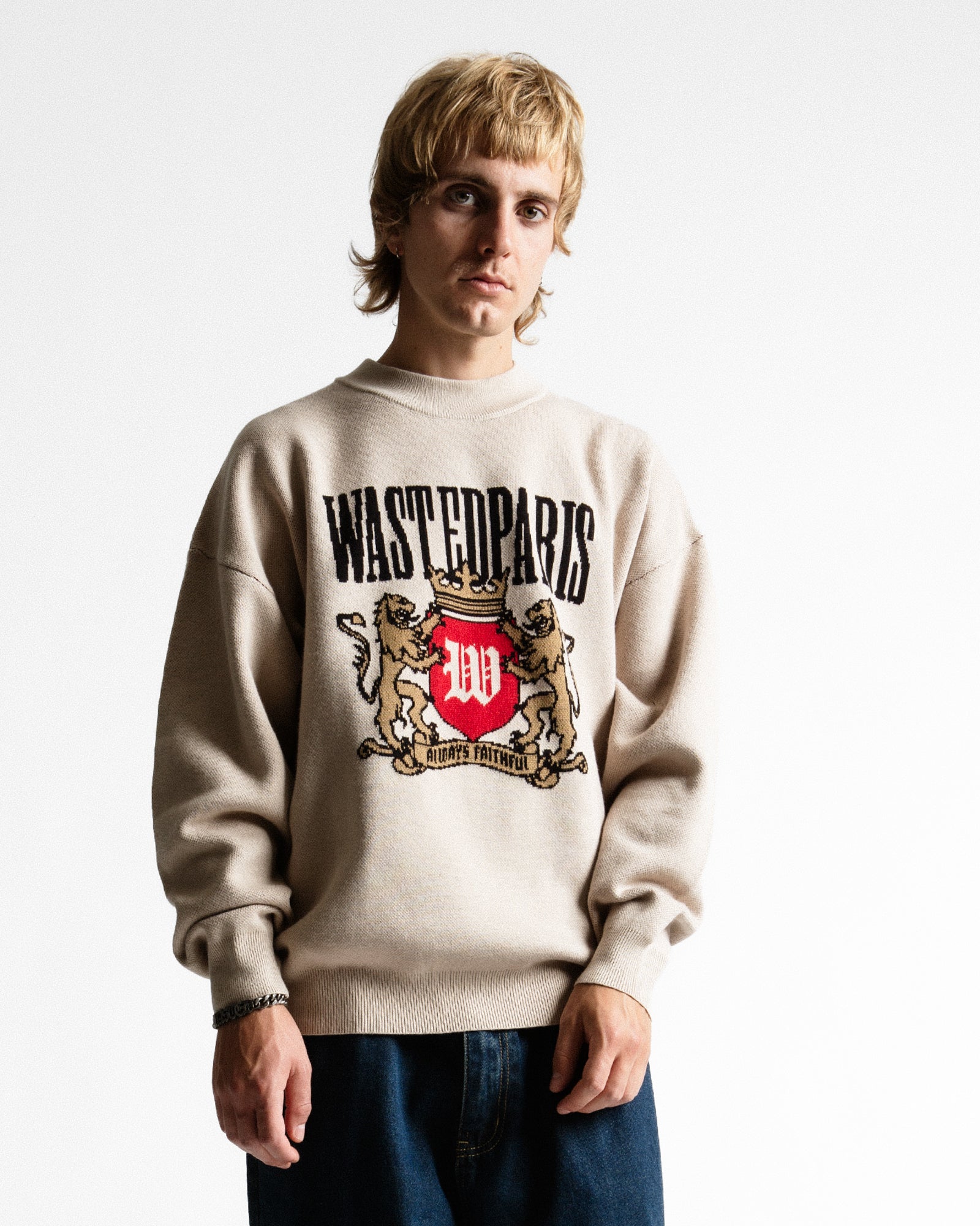Wasted Paris Crest Sweatshirt Sahara Sweatshirts 175407 On Model Front View | Overkill