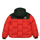 The North Face Cloud Down Nuptse Jacket Dark Cedar Green / High Risk Red Puffer Jackets Material | Overkill