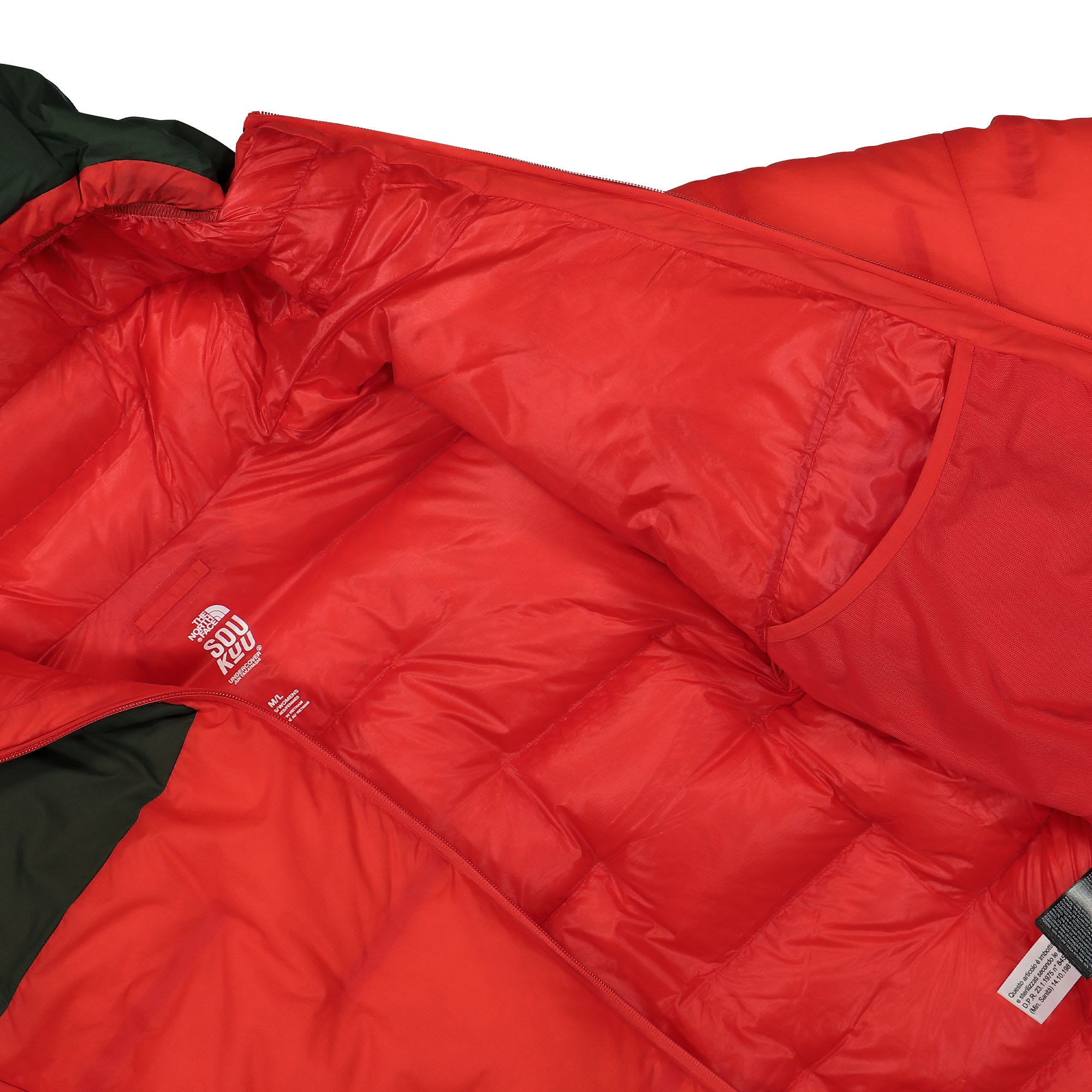 The North Face Cloud Down Nuptse Jacket Dark Cedar Green / High Risk Red Puffer Jackets Detail view 2 | Overkill