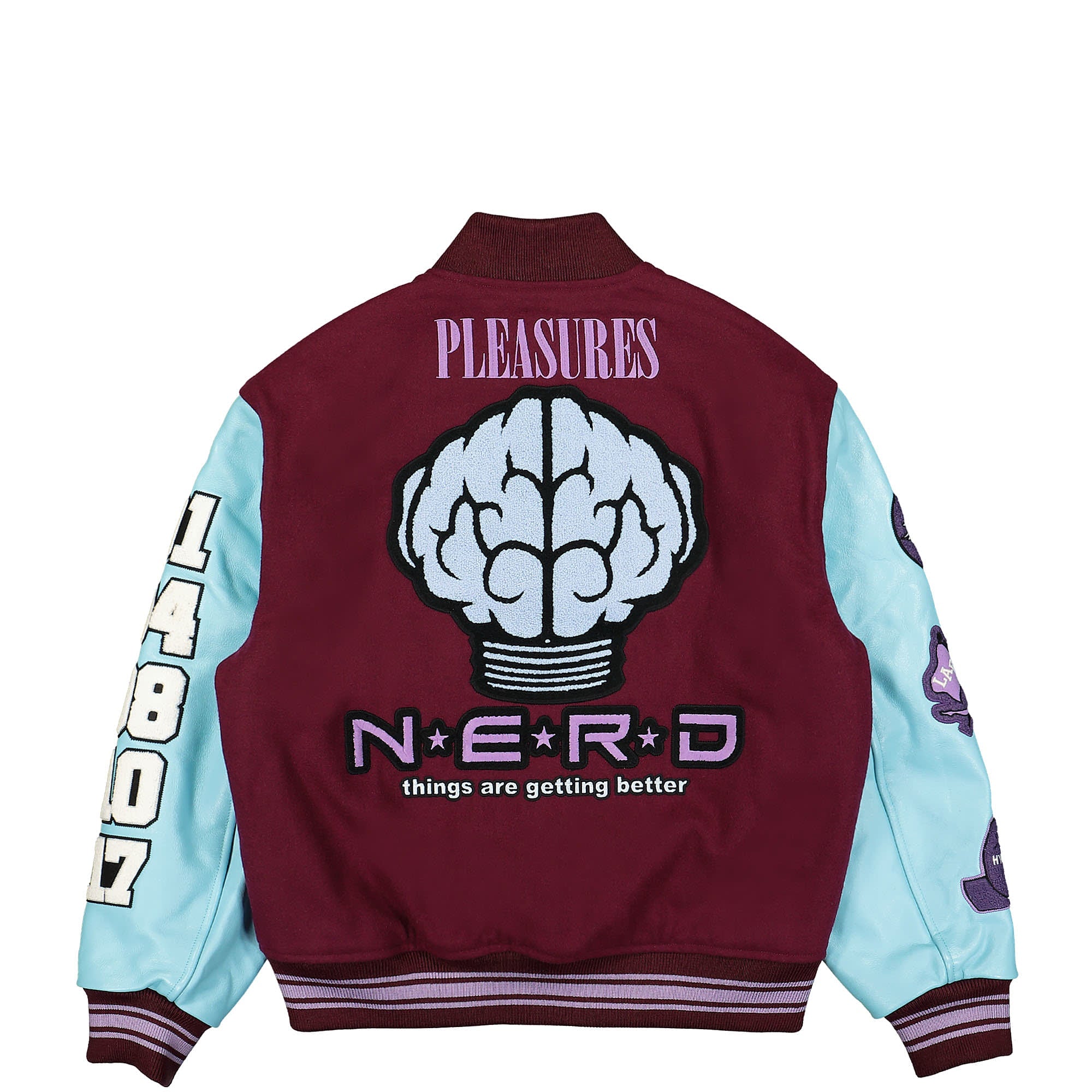 Pleasures NERD Varsity Jacket Purple Bomber & Varsity Jackets Close-up | Overkill