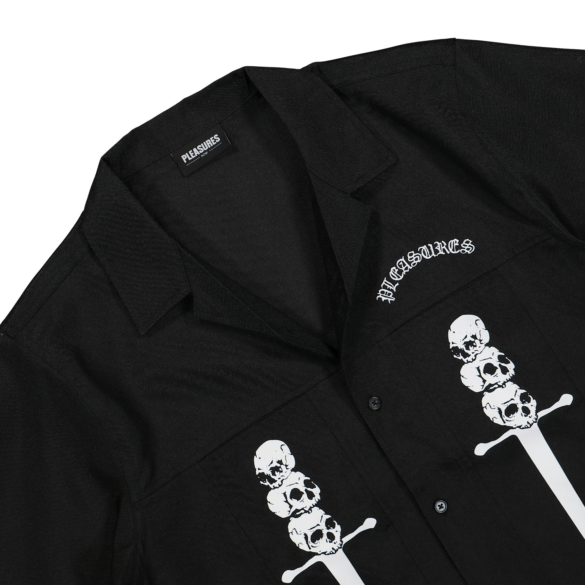 Pleasures Luster Camp Collar Button Down Shirt Black Shirts Close-up | Overkill
