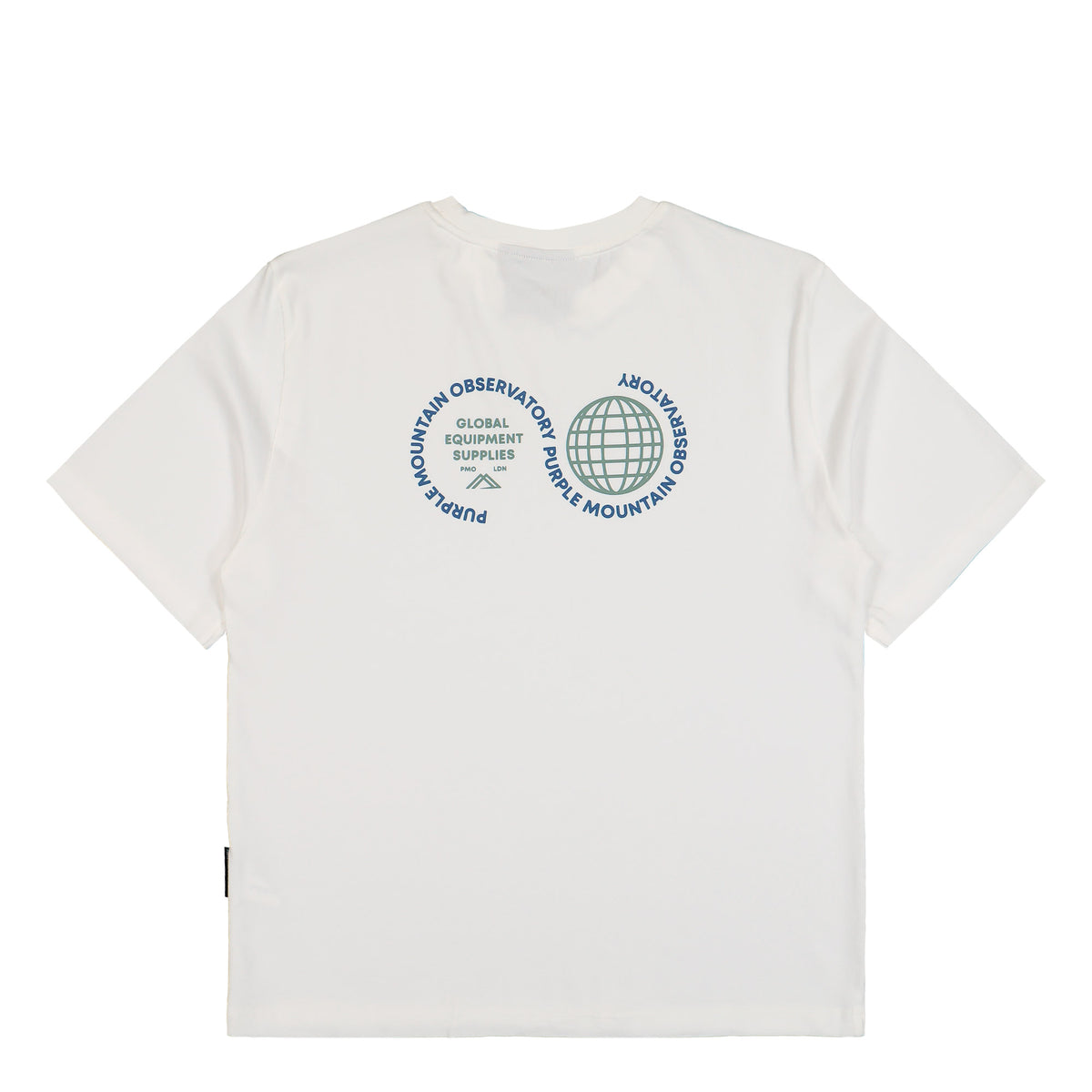 Purple Mountain Obversatory Globe SS Tee White T-Shirt PMO201 Close-up | Overkill

