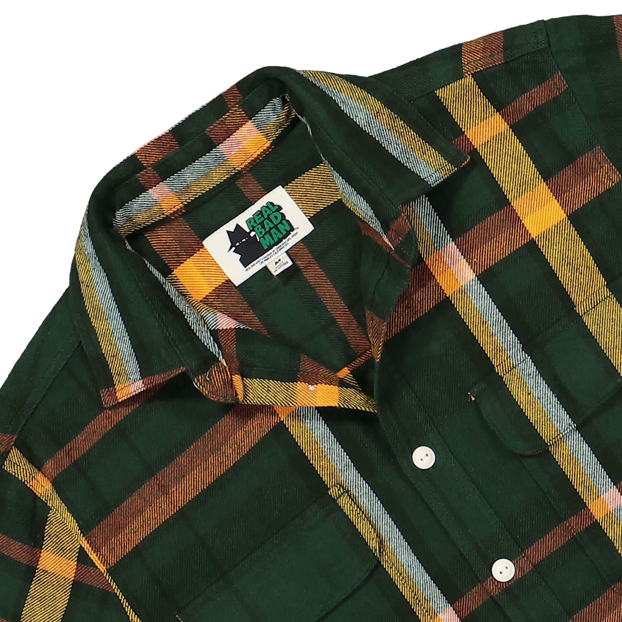 Real Bad Man Work Flannel Shirt Green Shirts Close-up | Overkill