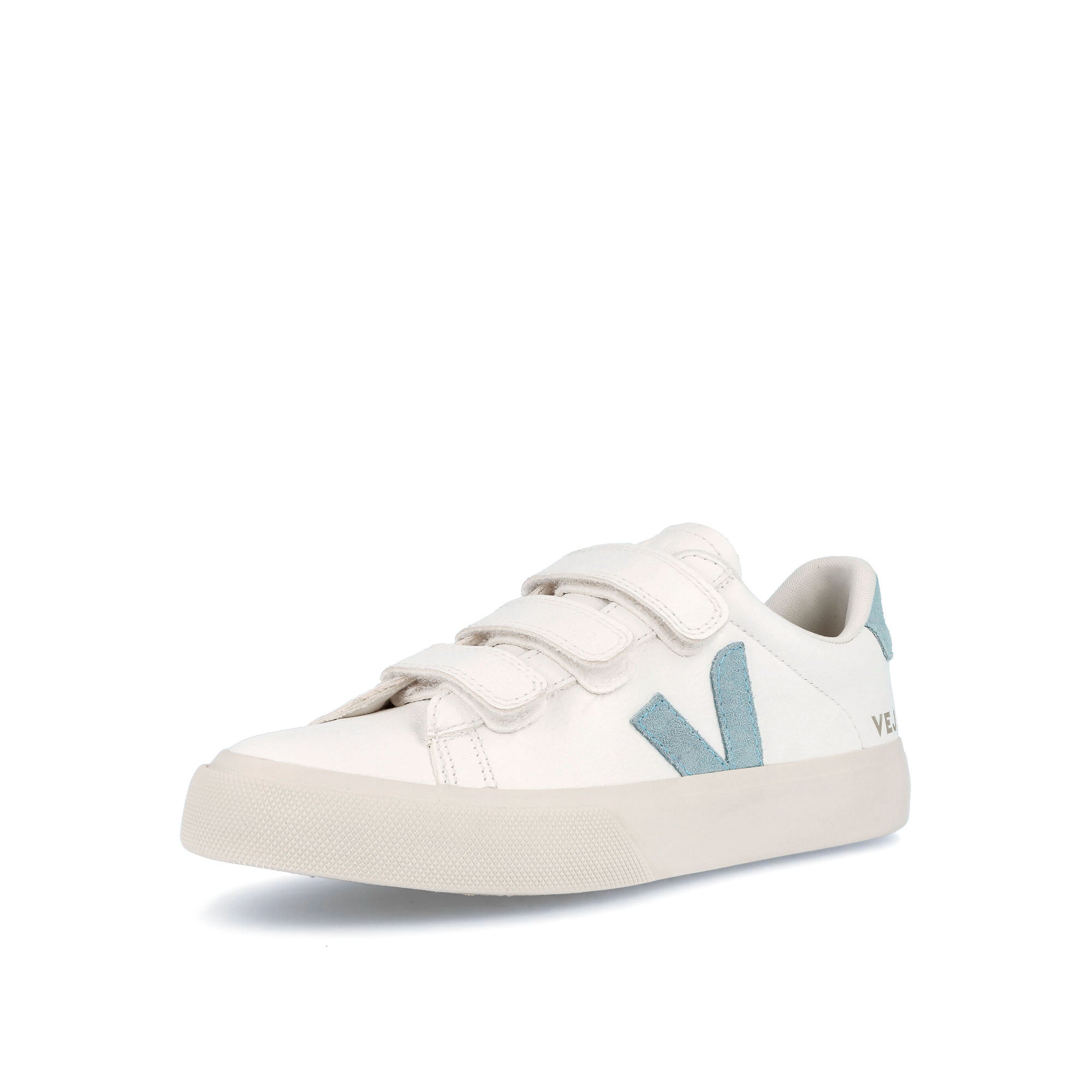 Veja W Recife Logo Chromefree Leather Extra White-Steel Low Top Sneakers  Close Up | Overkill