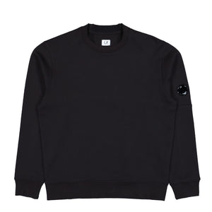 C.P. Company Diagonal Raised Fleece Lens Crewneck Black Sweatshirt RCCMSS713A-005086W 999 | Overkill
