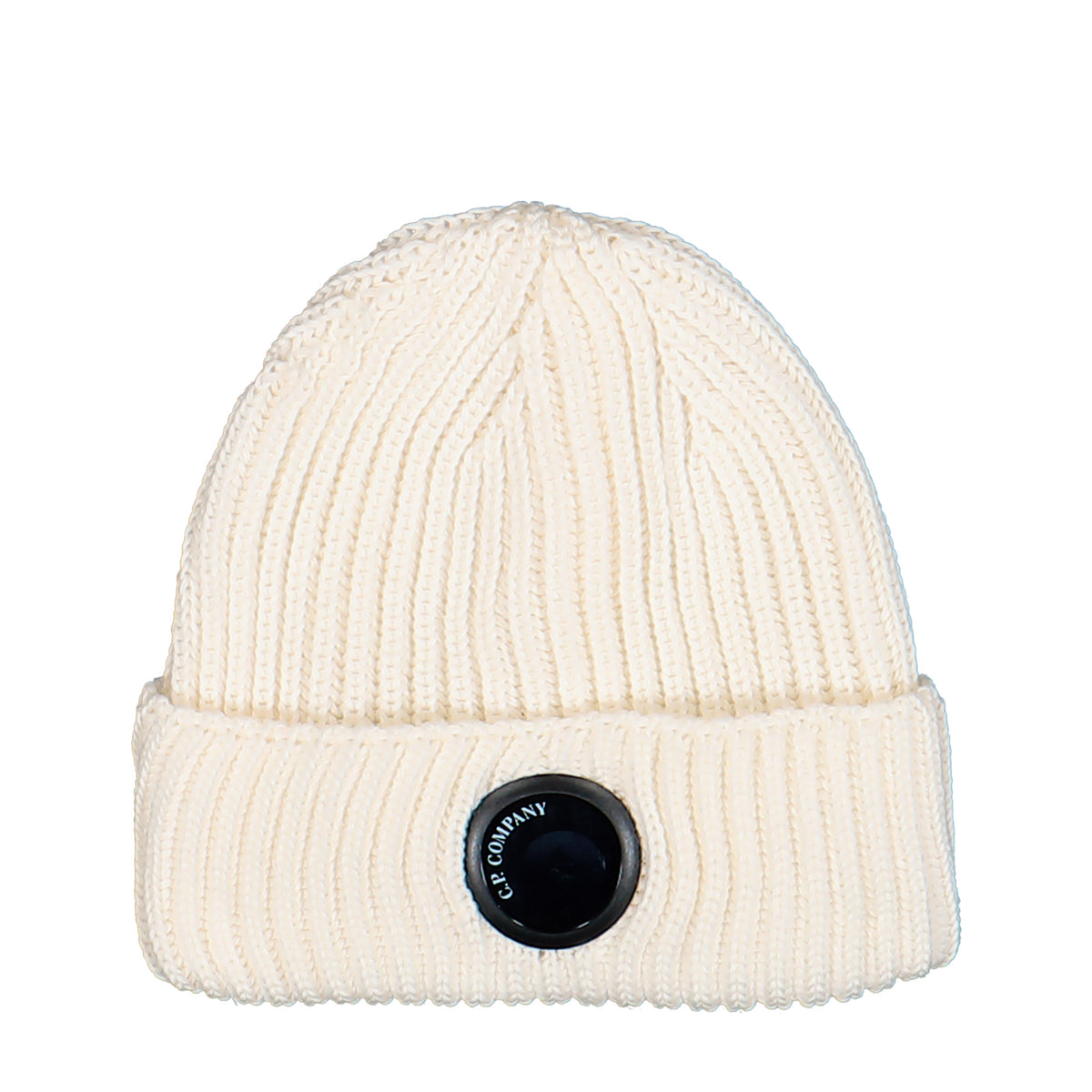 C.P. Company Extrafine Merino Wool Lens Beanie Gauze White Beanies RFCMAC739A-005509A 103 | Overkill