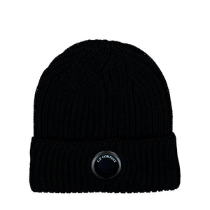 C.P. Company Extrafine Merino Wool Lens Beanie Black Beanies RFCMAC739A-005509A 999 | Overkill