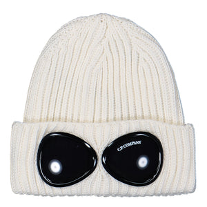C.P. Company Extrafine Merino Wool Goggle Knit Cap Gauze White Beanie RFCMAC742A-005509A 103 | Overkill

