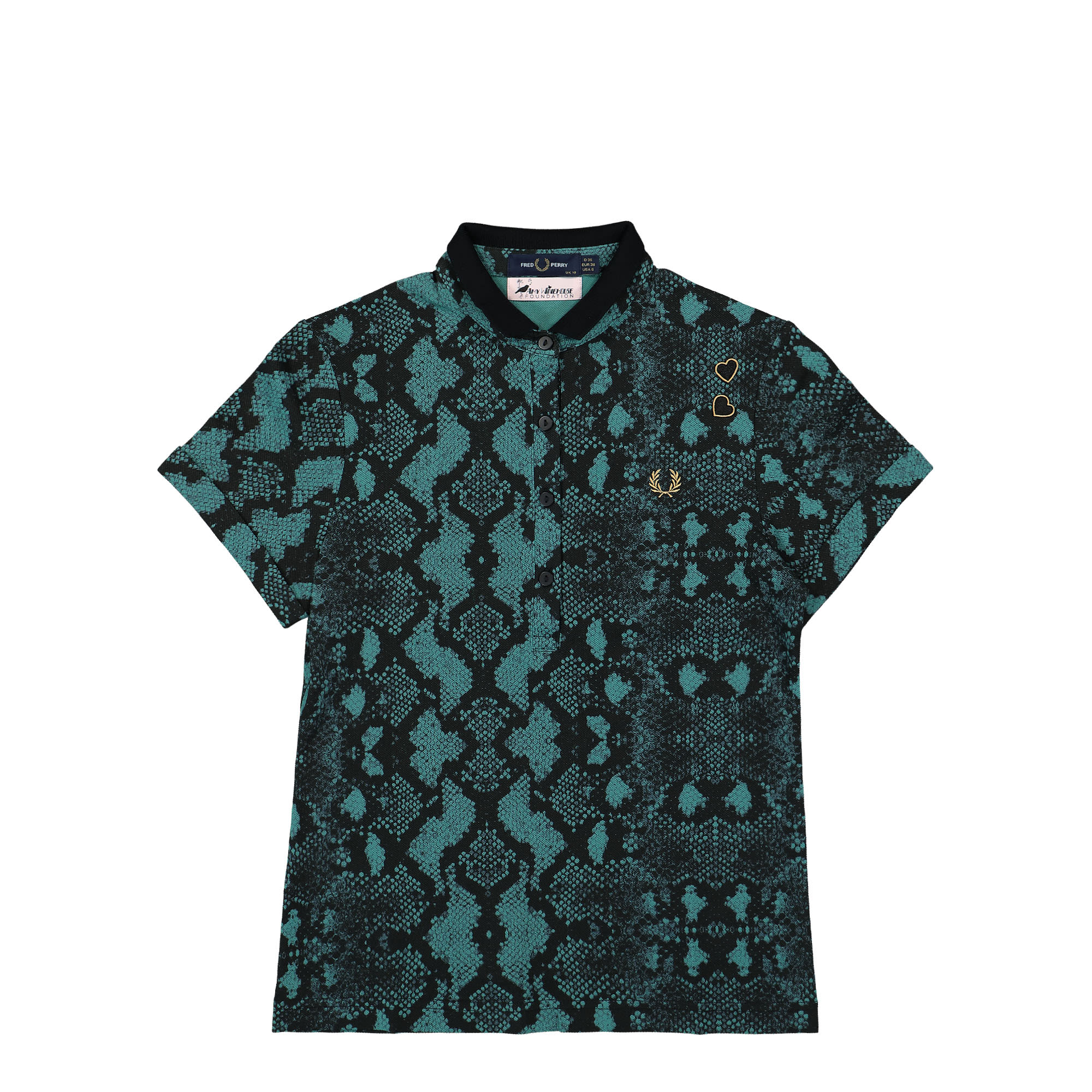 Fred Perry Amy Winehouse Foundation x Fred Perry Snake Print Polo Shirt Deep Mint Polo Shirts SG6540-R35 | Overkill