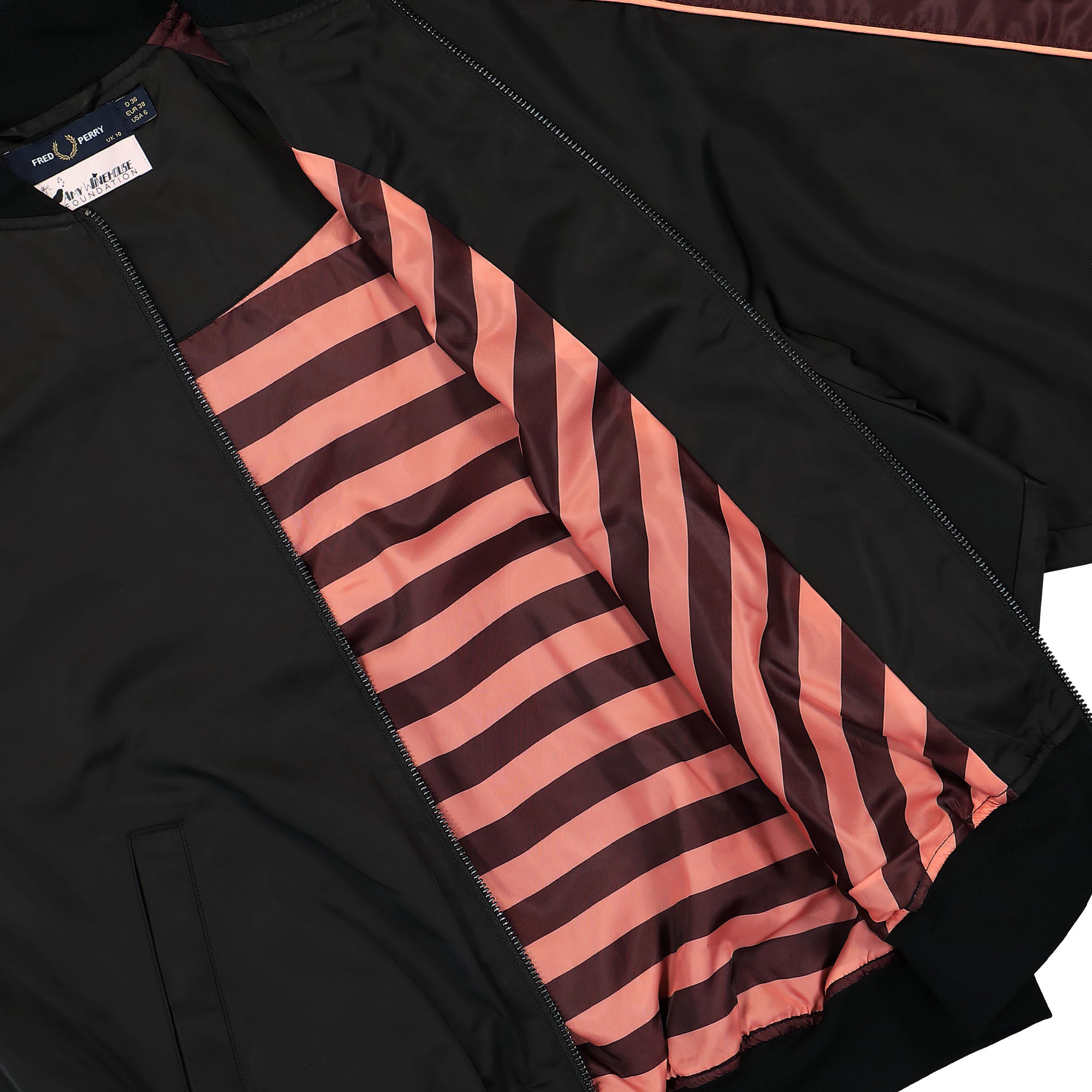Fred Perry Amy Winehouse Foundation x Fred Perry Printed Lining Bomber Jacket Black Bomber & Varsity Jackets Detail view 1 | Overkill