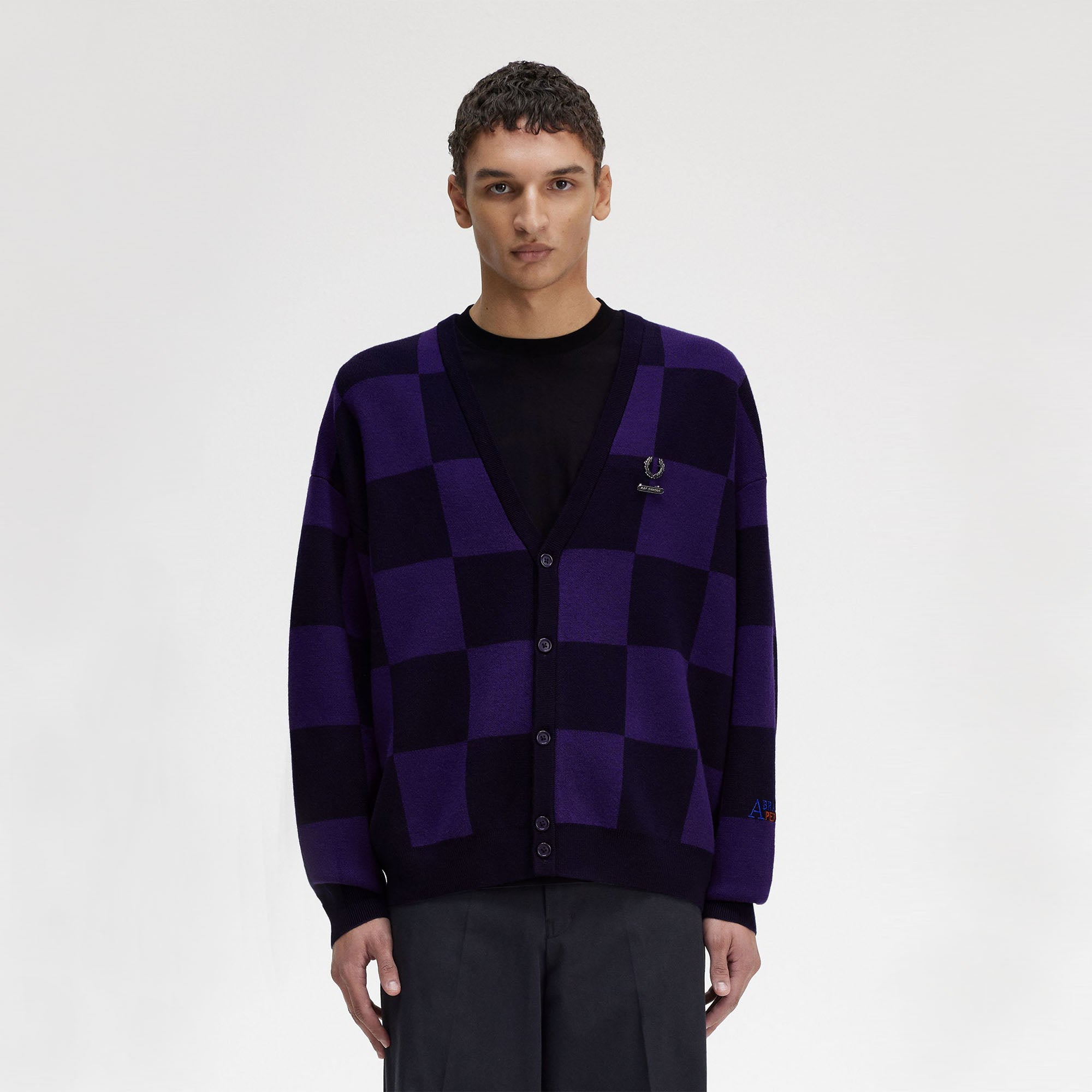 Fred Perry Raf Simons X Fred Perry Checkerboard Cardigan Navy Cardigans Close-up | Overkill