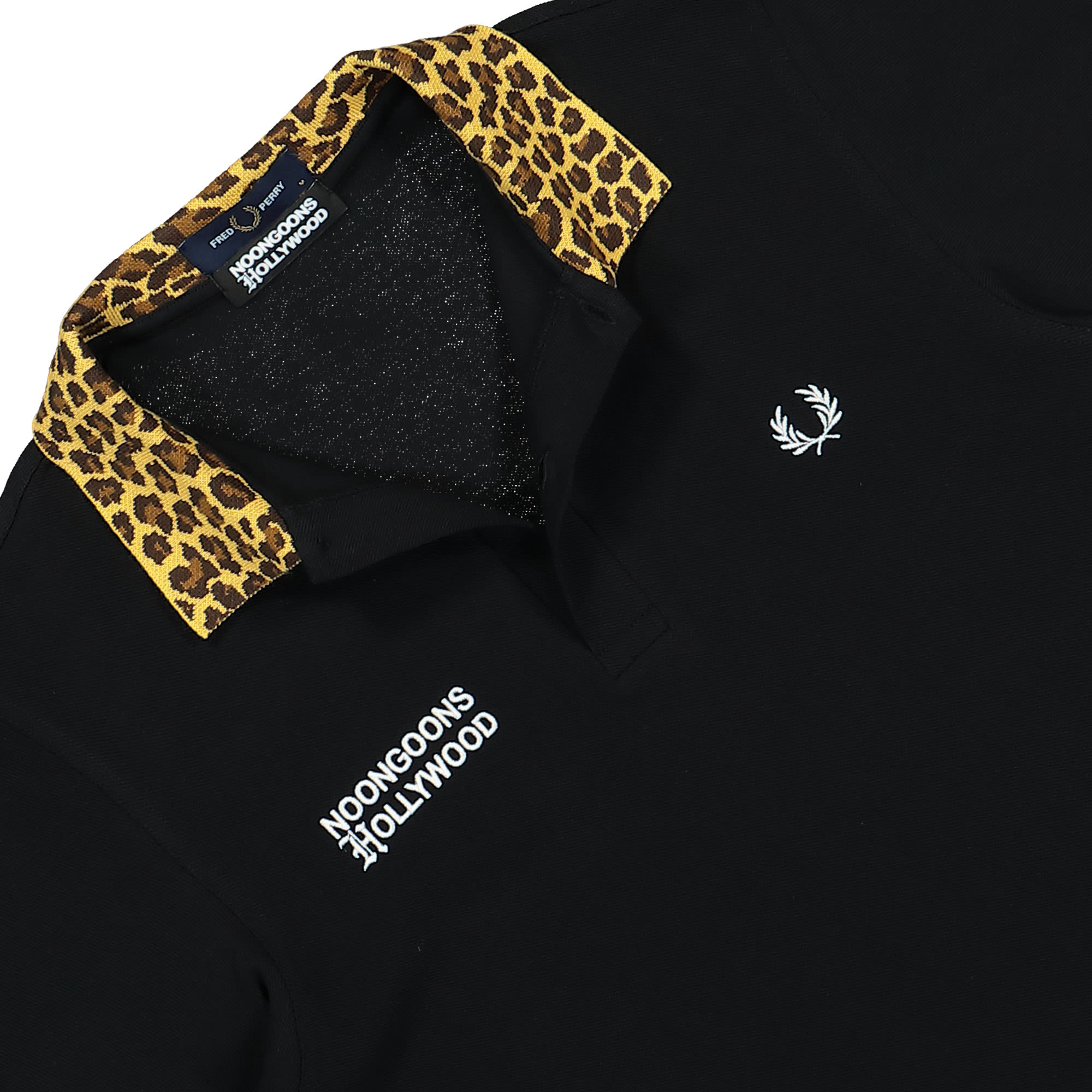 Fred Perry Noongoons X Fred Perry Leopard Print Polo Black Polo Shirts Close-up | Overkill