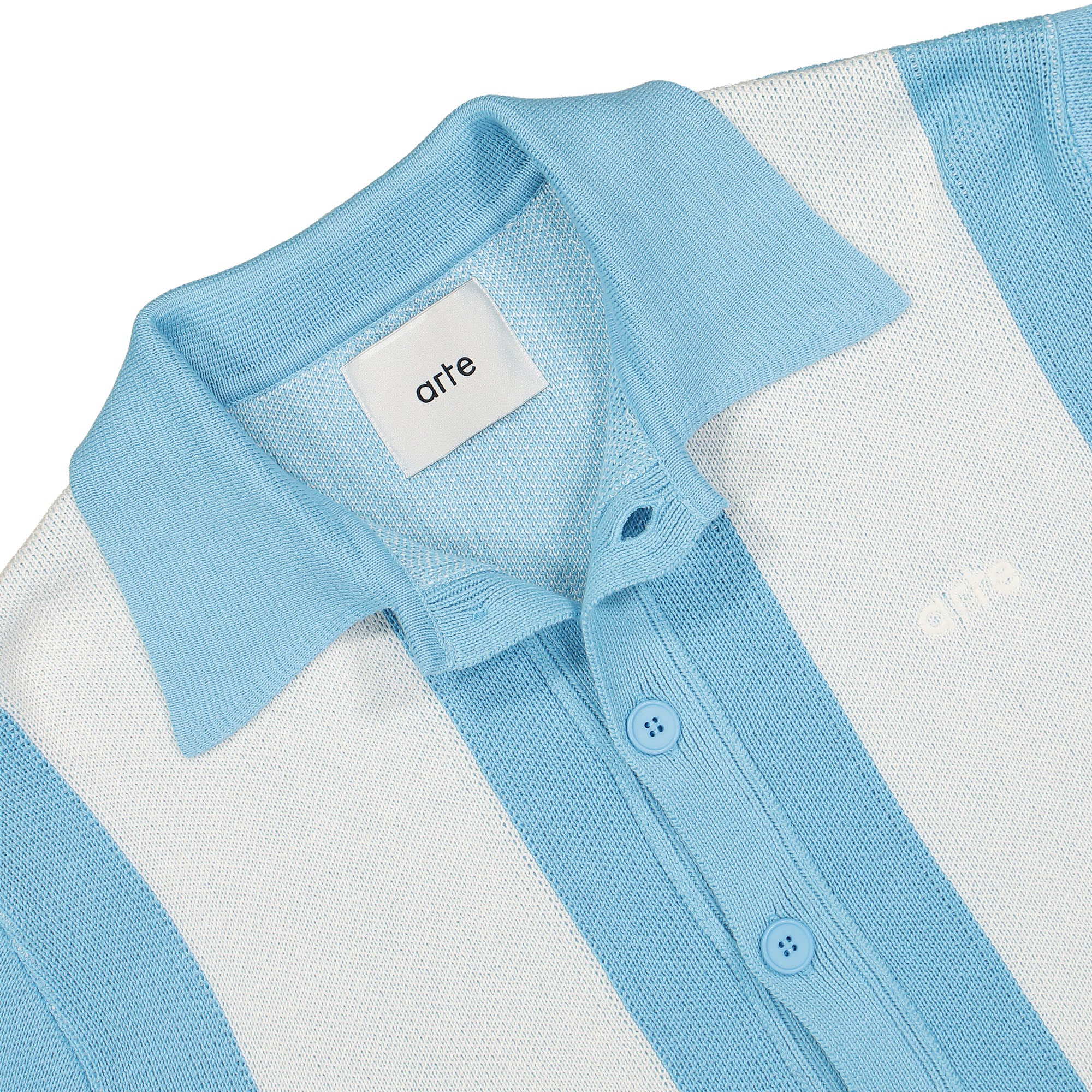 Arte Antwerp Keler Stripe Cardigan Light Blue / Cream Cardigans Close-up | Overkill