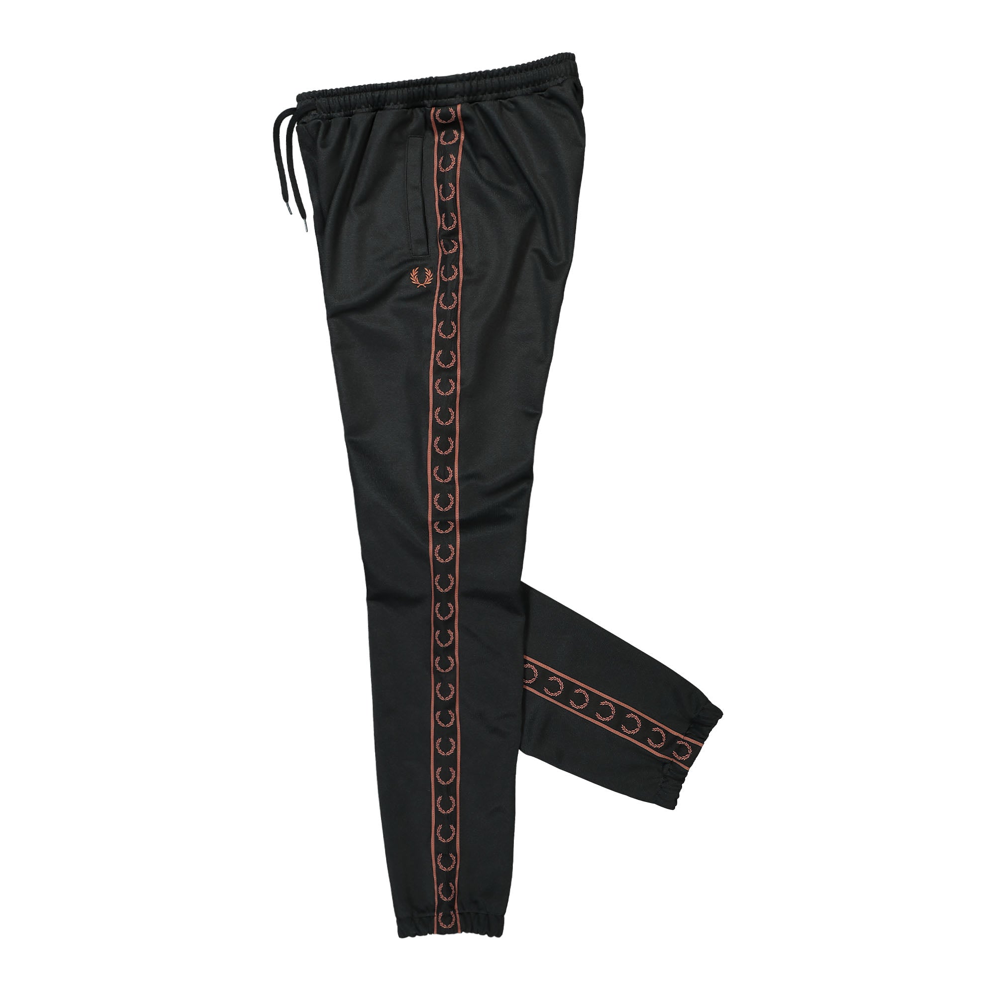 Fred Perry Seasonal Taped Track Pant Black / Whiskey Brown Sweat & Track Pants Close-up | Overkill