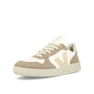 Veja V-10 Chromefree Leather Extra White-Sable Sahara Low Top Sneakers  Close Up | Overkill