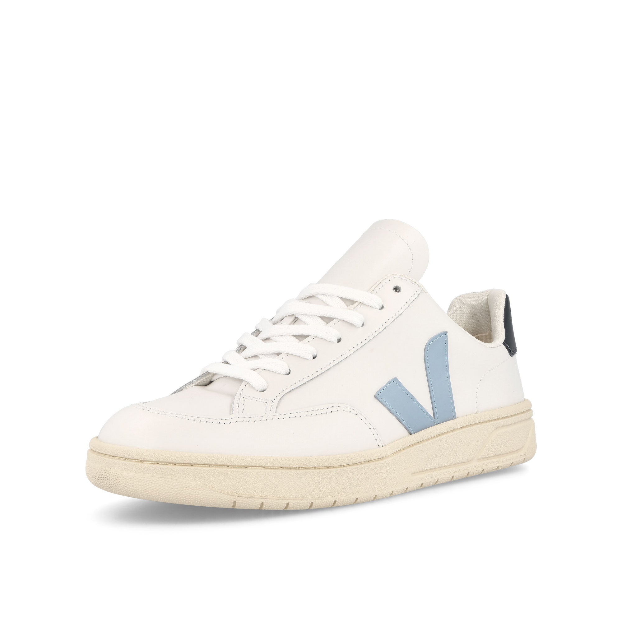Veja V-12 Leather Extra White-Steel-Nautico Low Top Sneakers  Close Up | Overkill