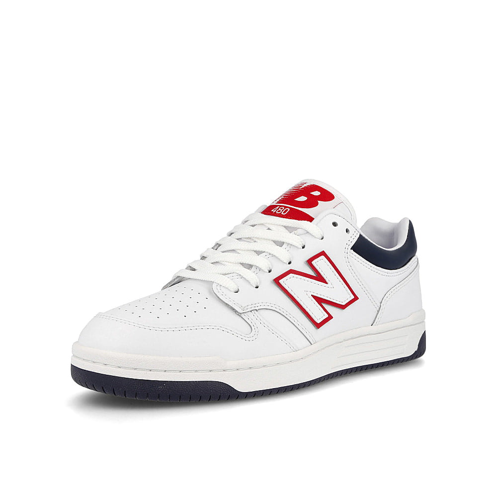 New Balance BB480LWG White-Red Low Top Sneakers  Close Up | Overkill