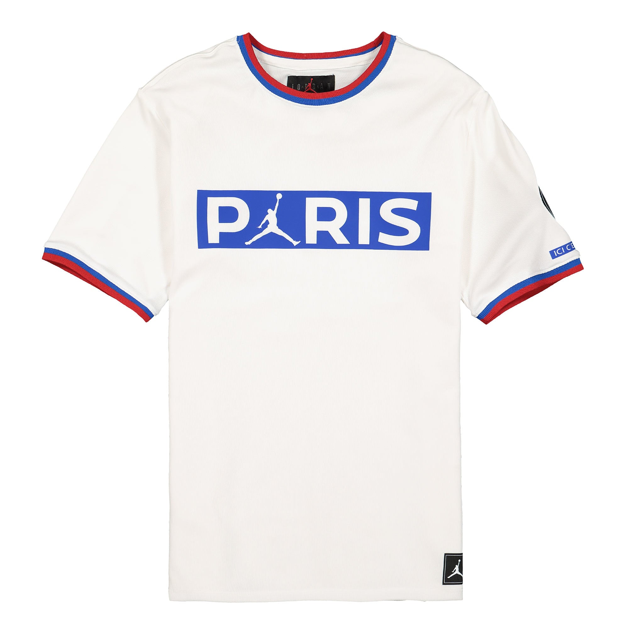 Jordan Paris Saint Germain x Air Jordan SS Poly Replica Top White / Hyper Cobalt T-Shirts BQ8358 100 | Overkill