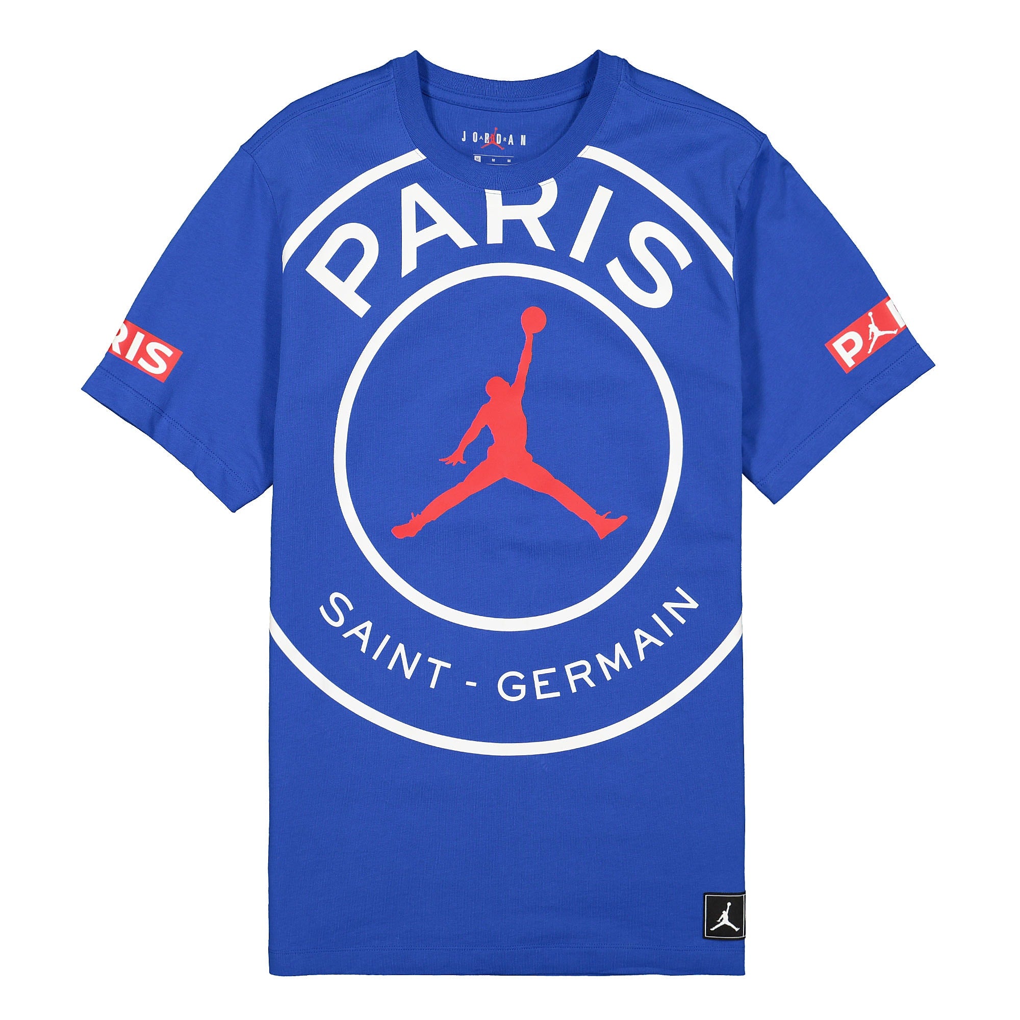 Jordan Paris Saint Germain x Air Jordan SS Logo Tee Game royal / White / University Red T-Shirts BQ8384 480 | Overkill