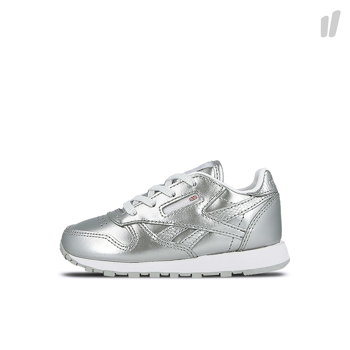 Reebok classic leather metallic infants Silver / White Low Top Sneakers BS7461 | Overkill