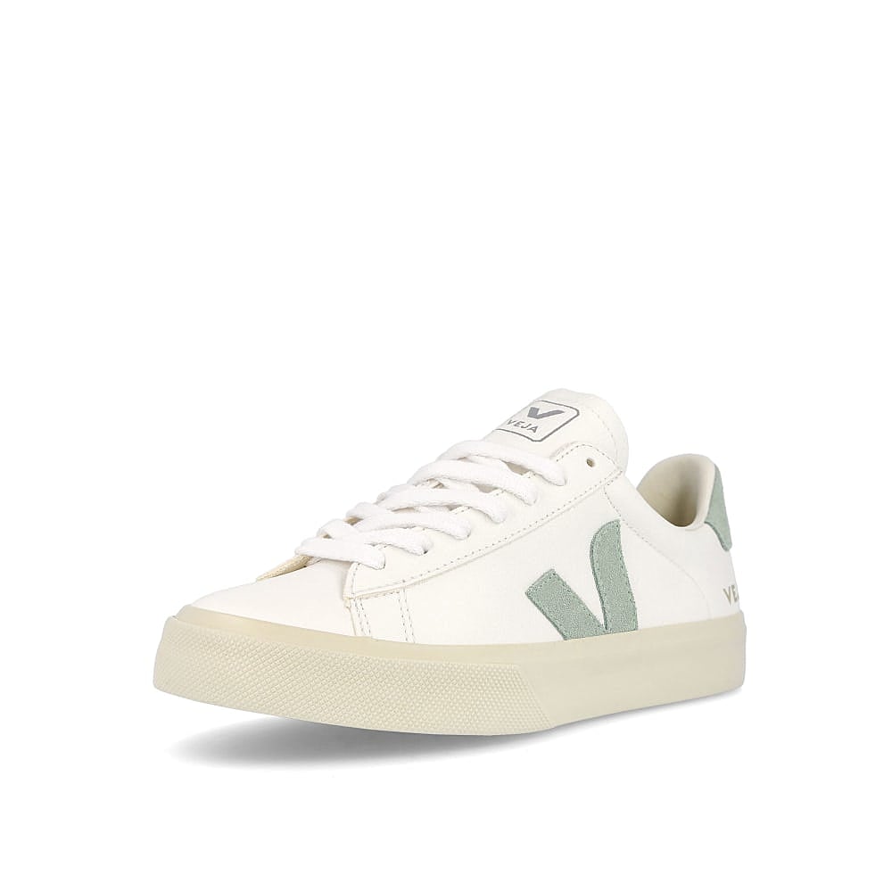 Veja Campo Chromefree Leather Extra White-Matcha Low Top Sneakers  Close Up | Overkill