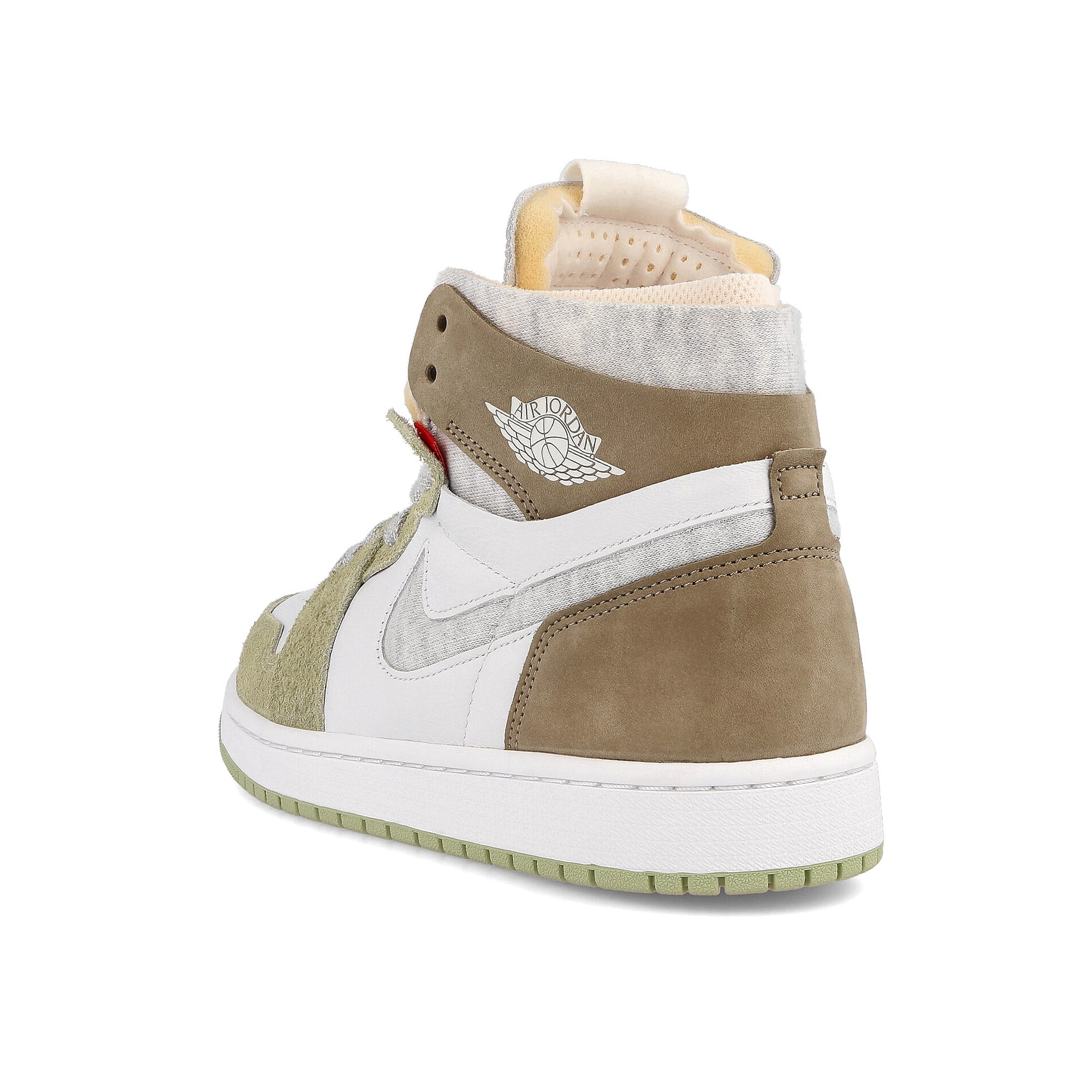 Jordan Wmns Air Jordan 1 Zoom Comfort White / Grey Heather - Olive Aura - Khaki  Close-up | Overkill