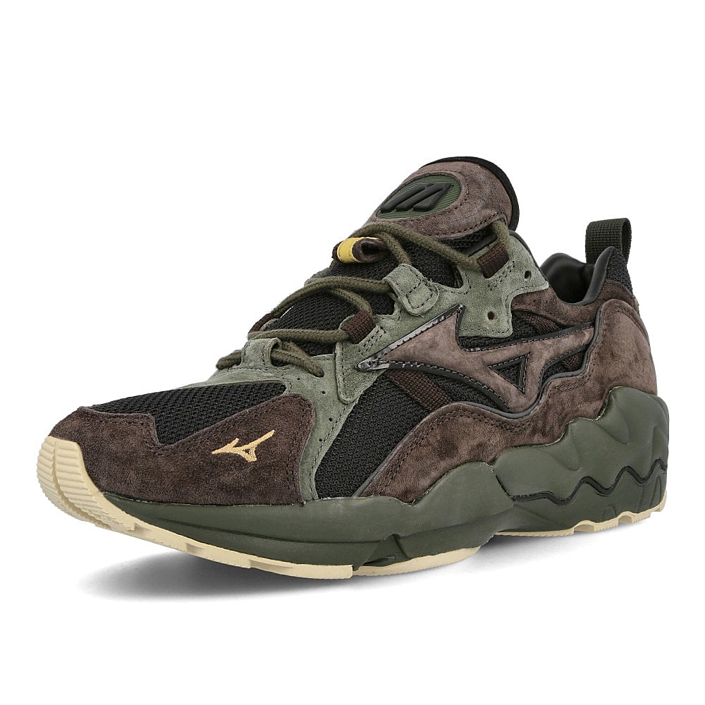 Mizuno wave rider 1 Black-After Dark-Forest Night Sneakers  Close Up | Overkill