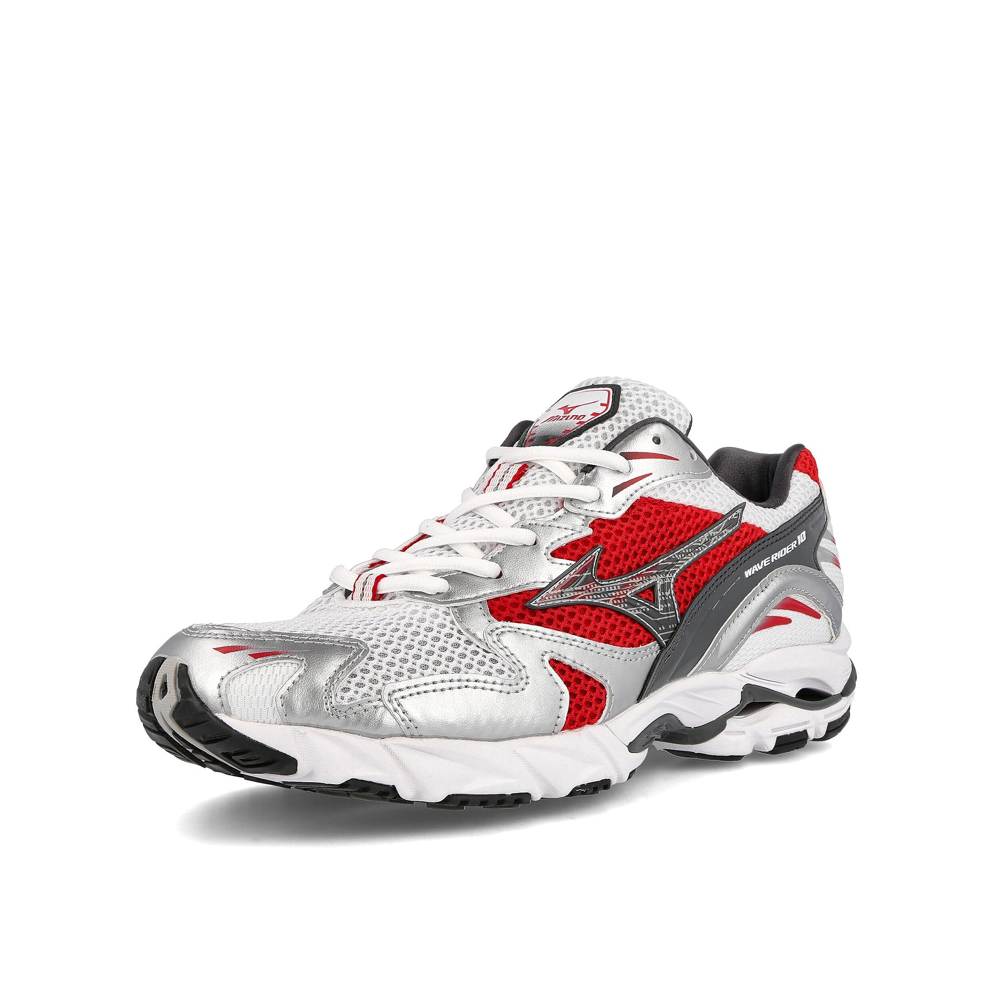 Mizuno wave rider 10 White-Silver-Red Sneakers  Close Up | Overkill