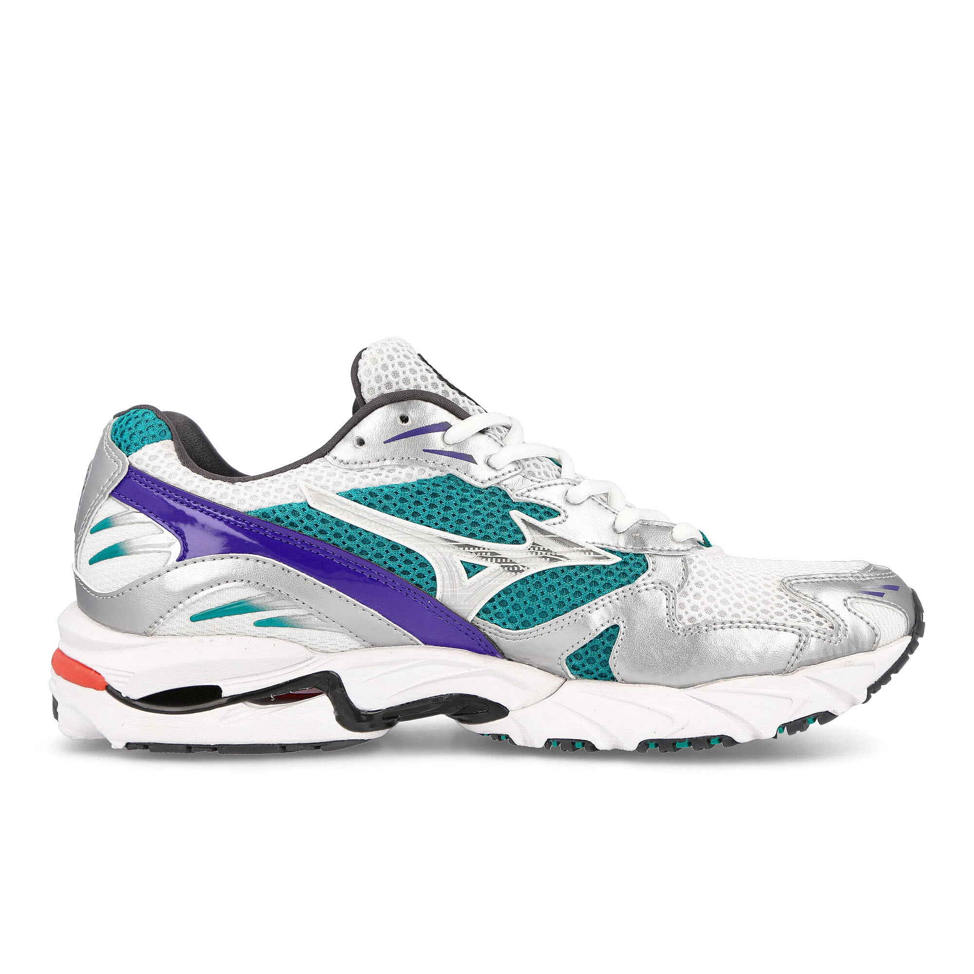 Mizuno Wave Rider 10 White / Silver / Teal Blue Low Top Sneakers  Silhouette | Overkill