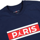 Jordan Paris Saint Germain x Air Jordan Wordmark Tee Midnight Navy T-Shirts Close-up | Overkill