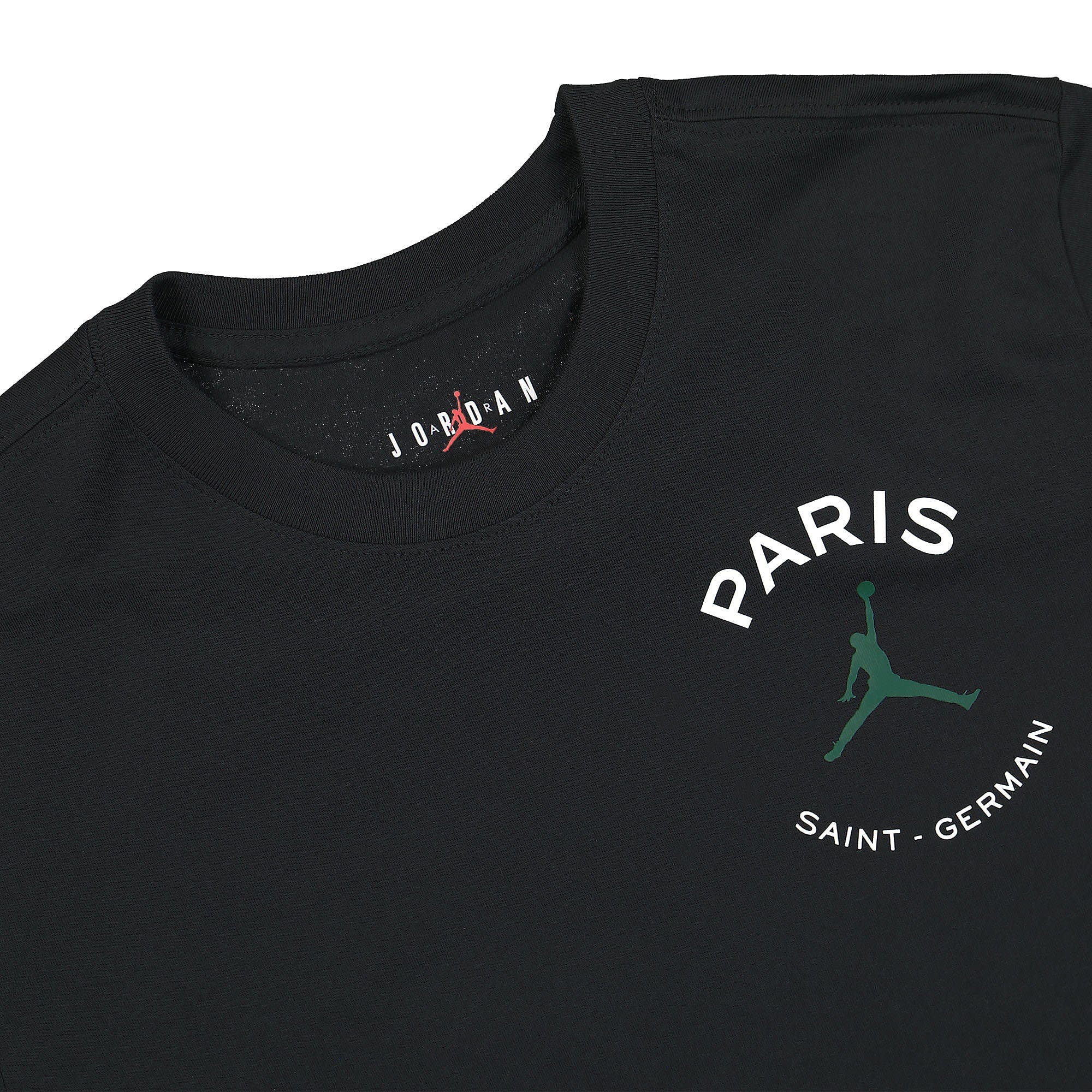 Jordan Paris Saint Germain x Air Jordan Logo Tee Black / Noble Green T-Shirts Close-up | Overkill