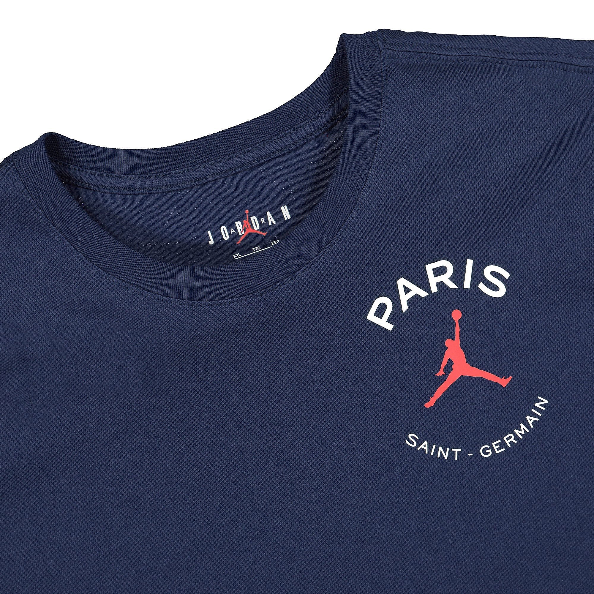 Jordan Paris Saint Germain x Air Jordan Logo Tee Midnight Navy T-Shirts Close-up | Overkill