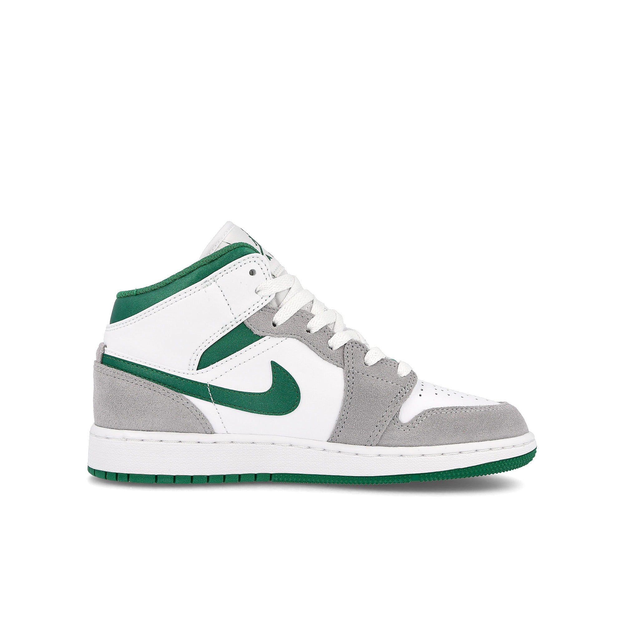 Jordan Air Jordan 1 Mid SE GS White / Pine Green - Light Smoke Grey   Material | Overkill