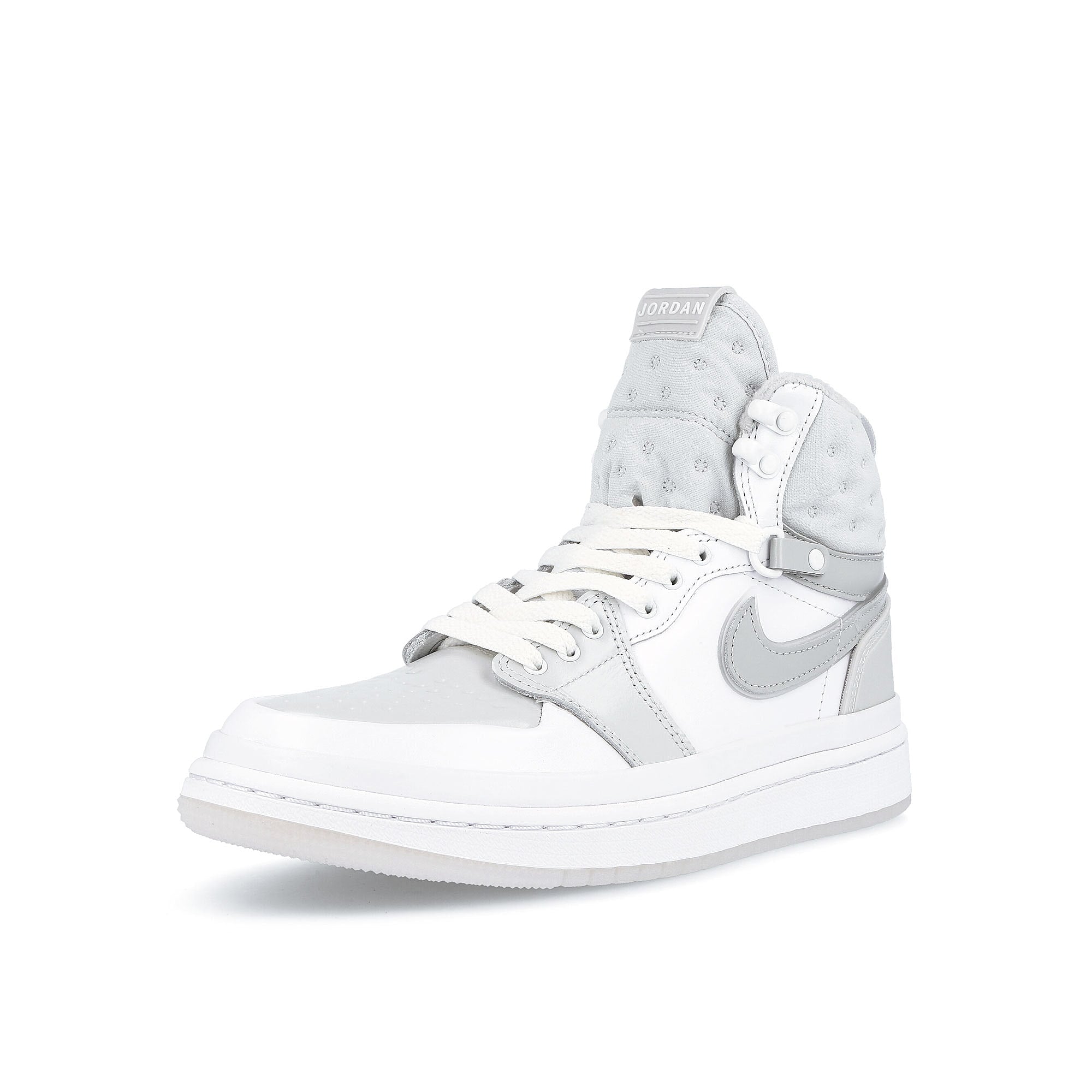 Jordan Wmns Air Jordan 1 Acclimate White-Photon Dust - Grey Fog Sneakers  Close Up | Overkill