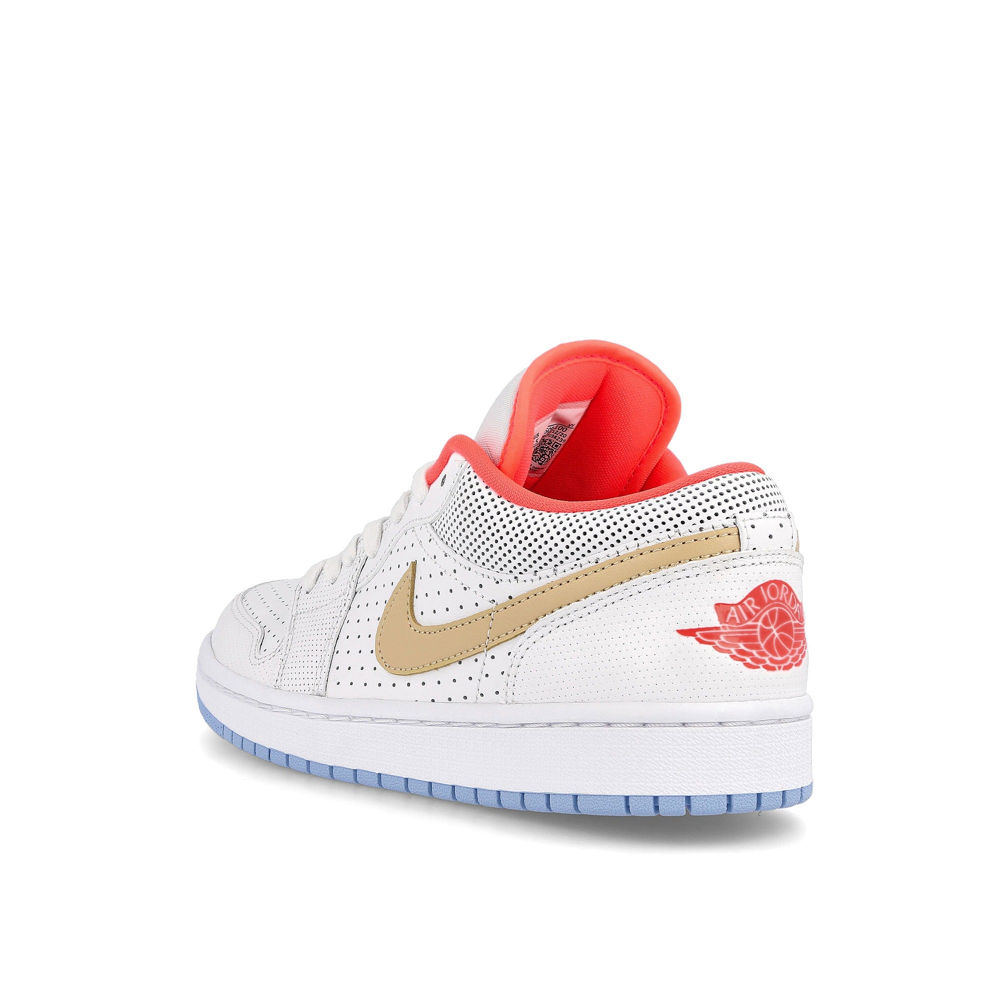 Jordan Wmns Air Jordan 1 Low SE White / Sesame - Flash Crimson - Psychic Blue  Close-up | Overkill