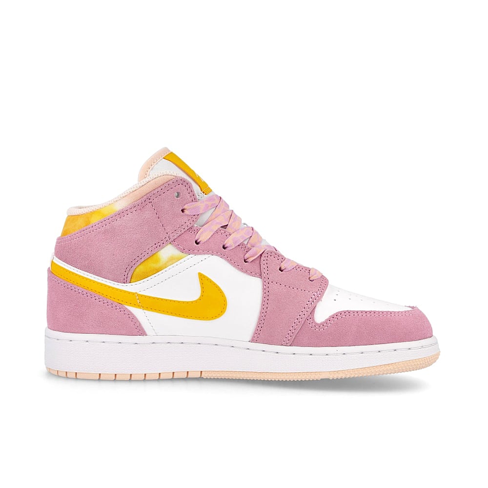Jordan Air Jordan 1 Mid SE GS Light Arctic Pink / University Gold - White   Material | Overkill