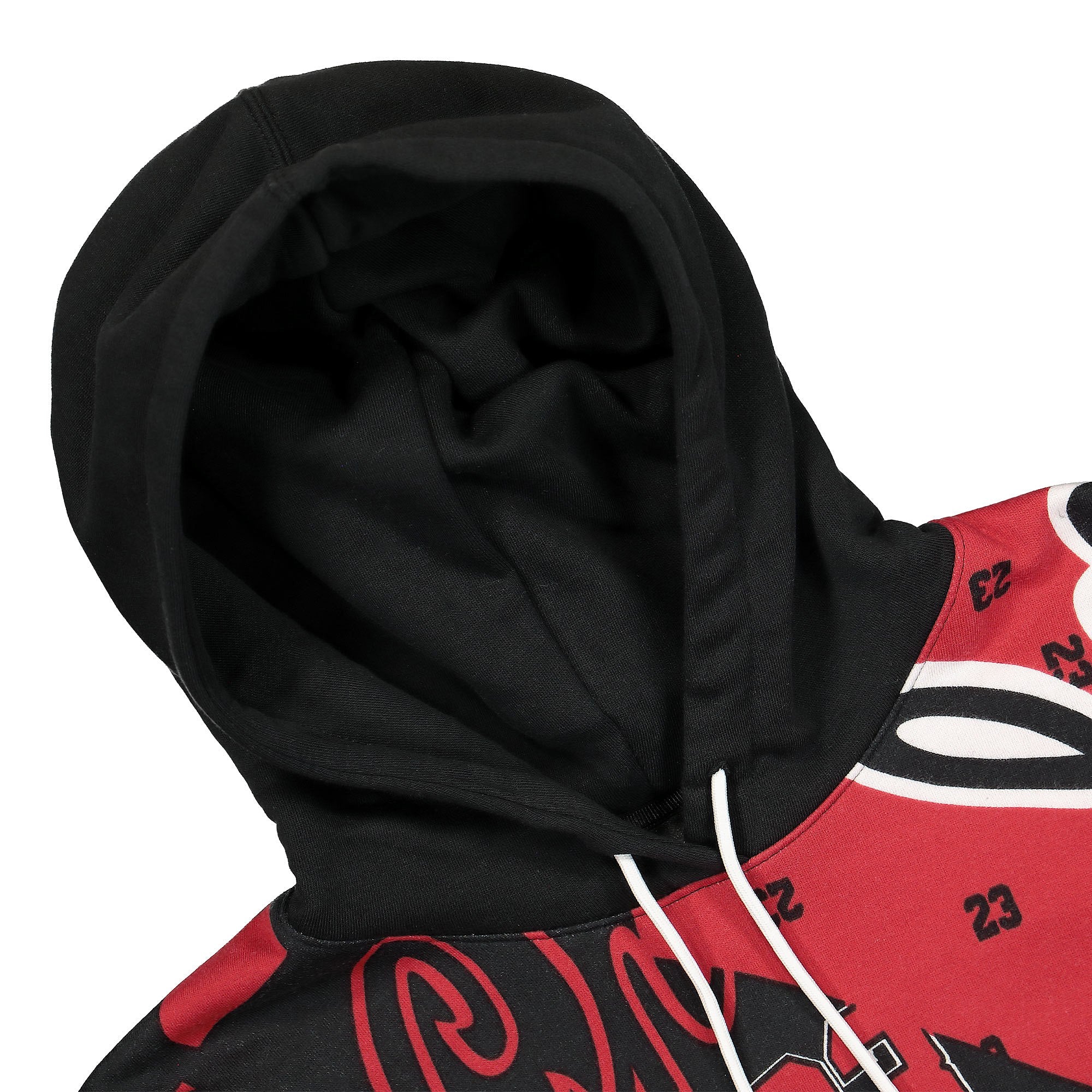 Jordan Wmns Air Jordan Fleece AOP Hoodie Black / Gym Red Hoodies Close-up | Overkill
