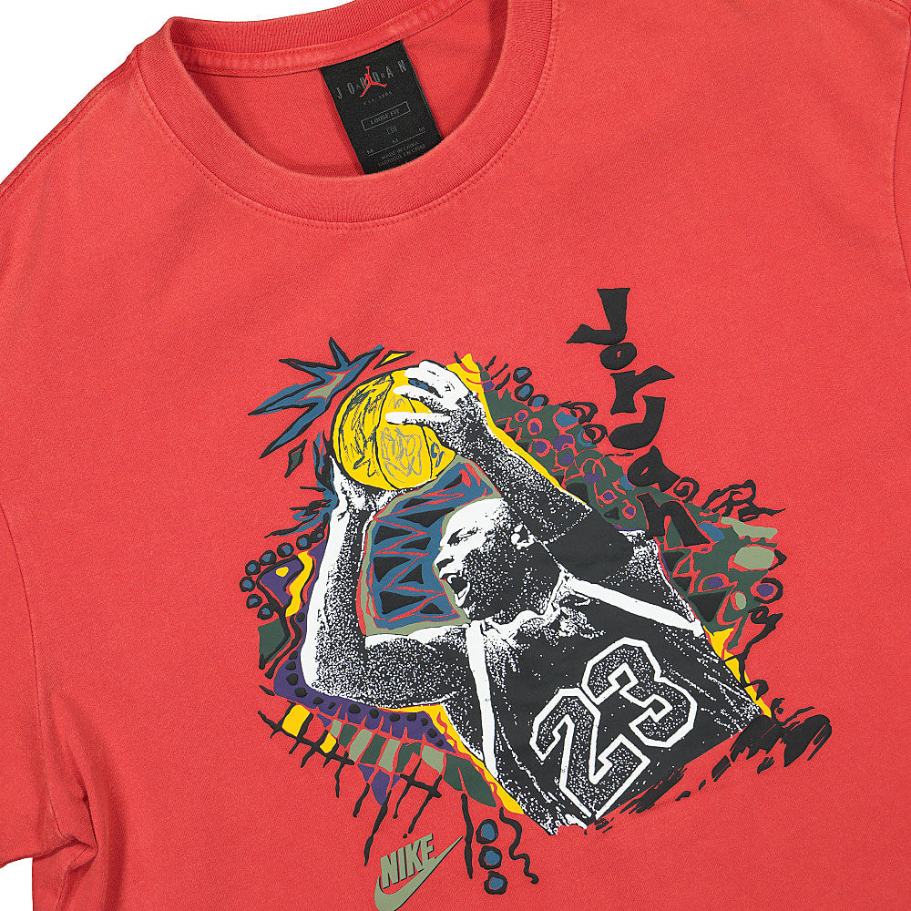 Jordan Air Jordan Vintage Wash Jumpshot SS GFX Crew University Red T-Shirts Close-up | Overkill