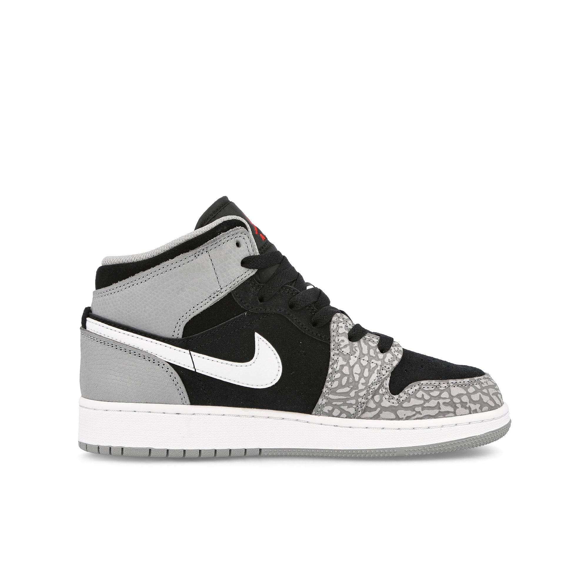 Jordan Air Jordan 1 Mid SE GS Black / University Red - White - Light Smoke Grey   Material | Overkill