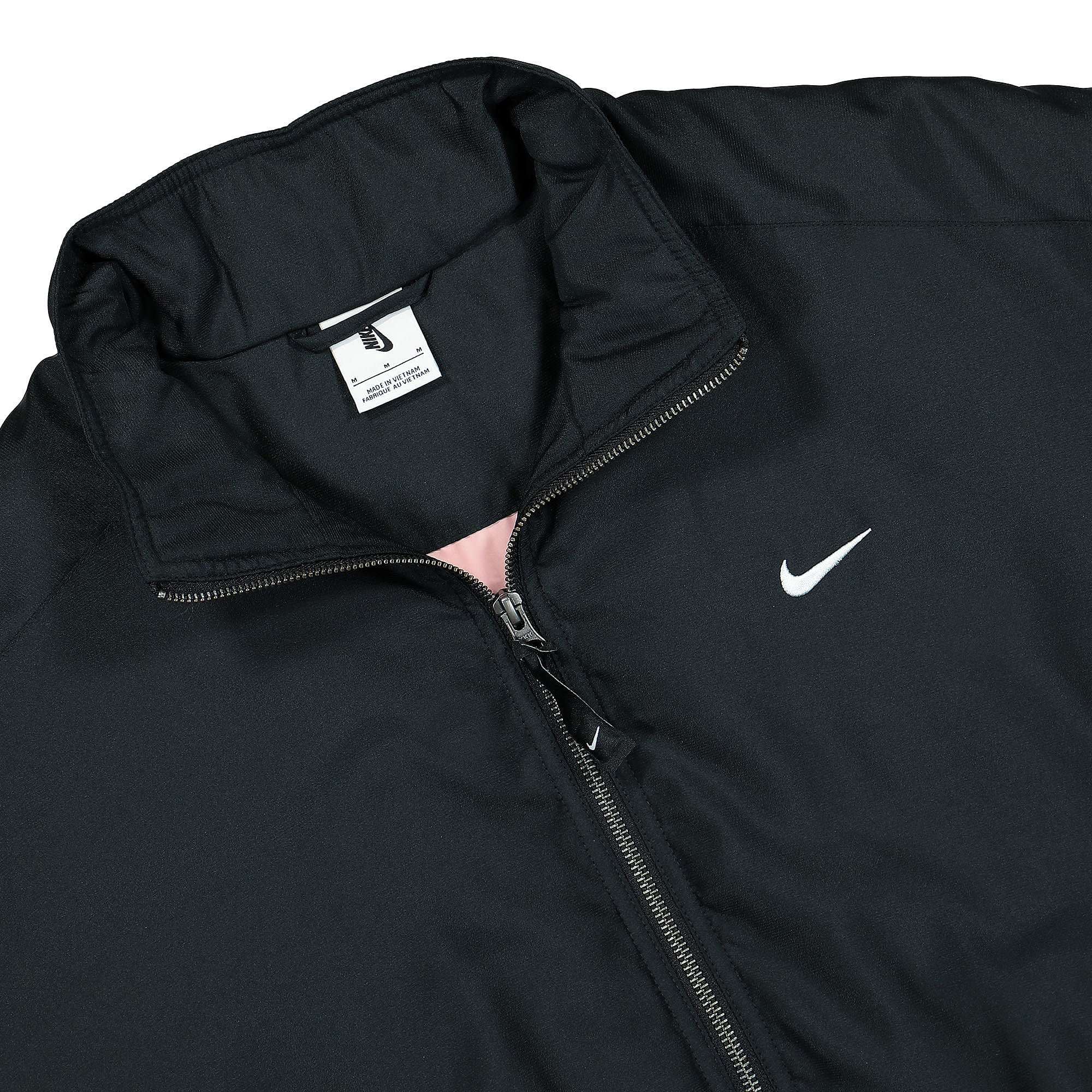 Nike Solo Swoosh Satin Bomber Jacket Black / Bleached Coral / White Bomber & Varsity Jackets Close-up | Overkill